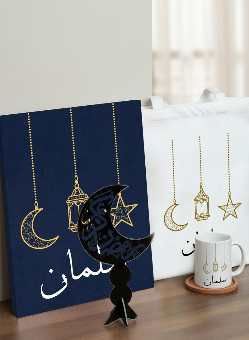 LOWHA Customizable Ramadan Gift Set of 4 Items Includes Canvas Wall Art, Decorative Stand, Mug and Tote Bag Personalized with a Name - Image 3